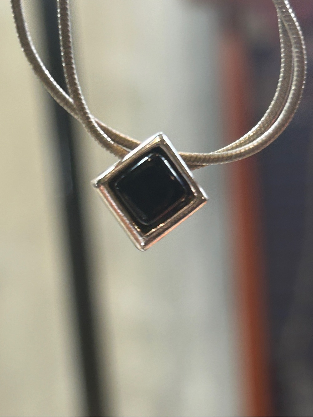 Napier Silver Necklace with Black Square Pendant